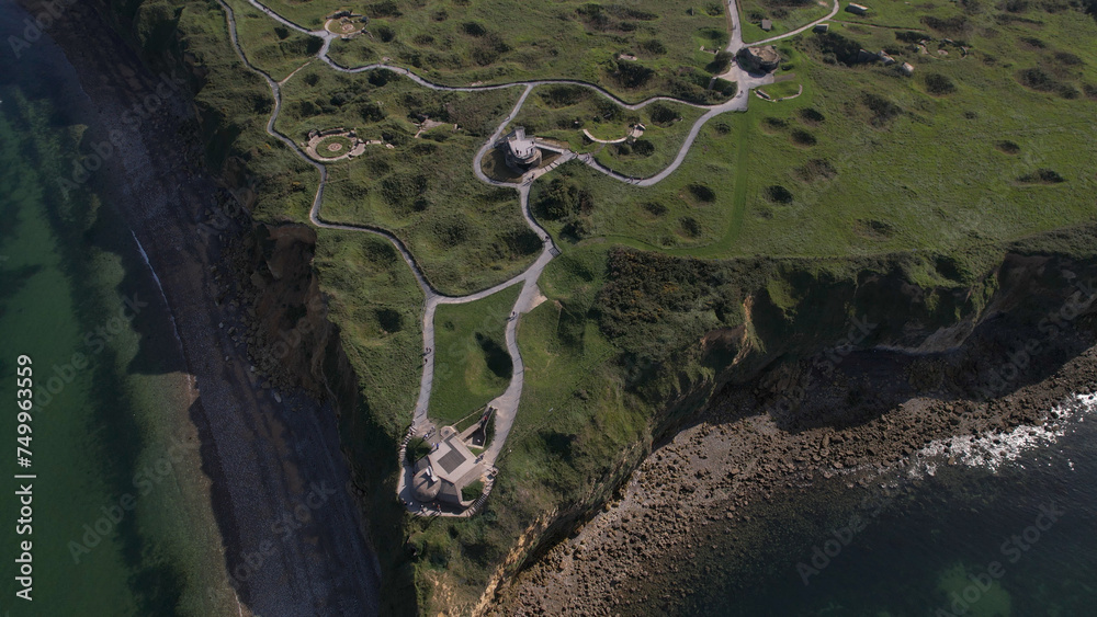 The World War II Pointe du Hoc Ranger Monument. Pointe du Hoc is a high point between two of the five D-Day landing beaches, Utah and Omaha in Normandy, France.