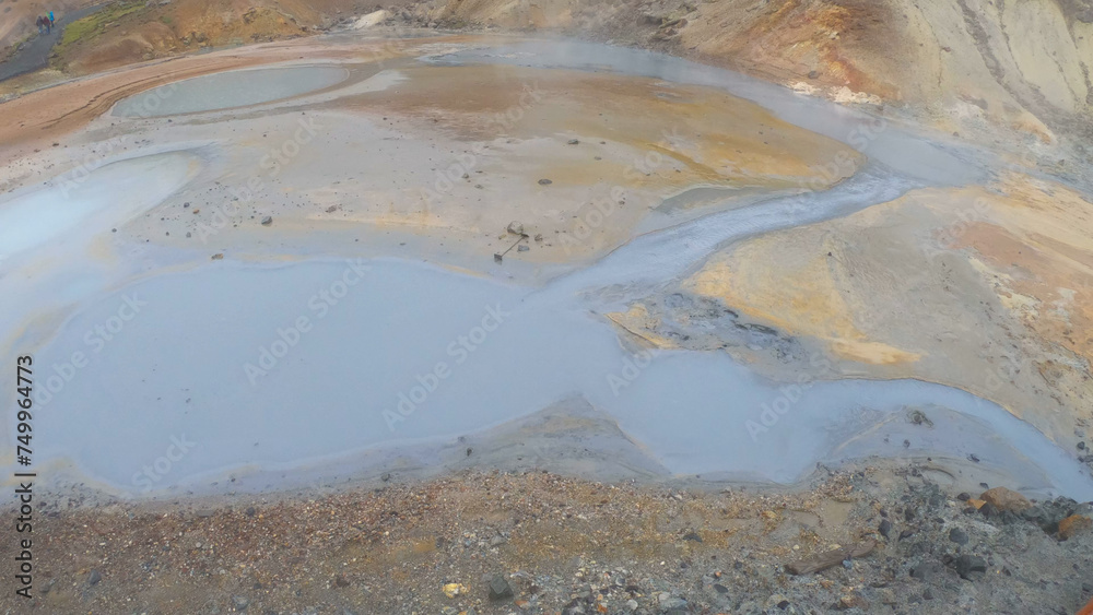 Seltún - the colourful Geothermal Area at Krýsuvík, Iceland. Krýsuvík geothermal area is defined by mud pots, hot springs, and steaming vents. The multi-colored mineral deposits at Krysuvik.