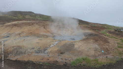 Obraz na płótnie Seltún - the colourful Geothermal Area at Krýsuvík, Iceland. Krýsuvík geothermal area is defined by mud pots, hot springs, and steaming vents. The multi-colored mineral deposits at Krysuvik. w salonie