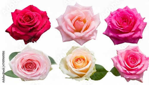 collection of pink rose isolated on white background soft focus and clipping path