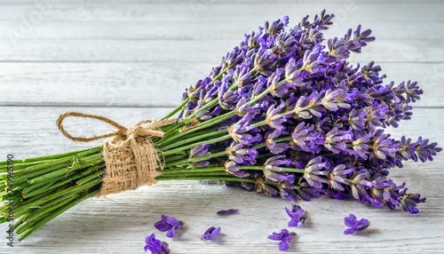 fresh lavender flowers bundle on a white