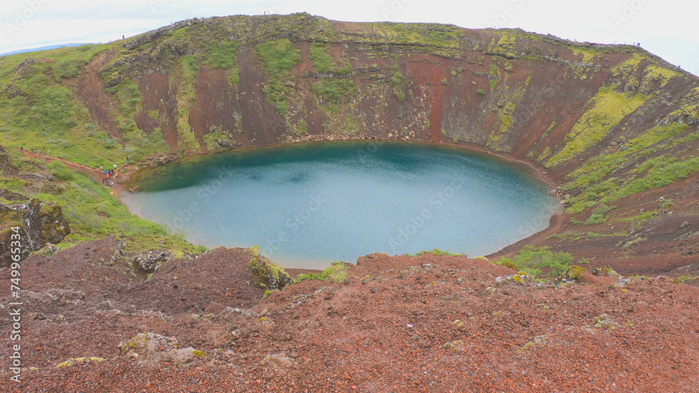 The Kerid is a volcanic crater lake located in the Grímsnes area in south Iceland. This vibrant blue gem is approximately 55 meters deep, 170 meters wide, and 270 meters in circumference.