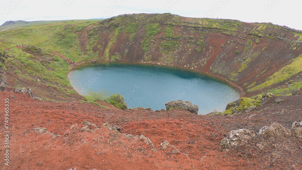 The Kerid is a volcanic crater lake located in the Grímsnes area in south Iceland. This vibrant blue gem is approximately 55 meters deep, 170 meters wide, and 270 meters in circumference.
