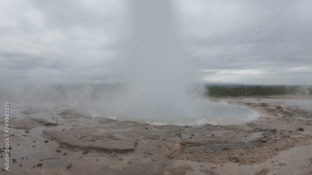 Strokkur is found in the Geysir Geothermal Area, Iceland, named after the Great Geysir. It is the greatest active geyser on site. Geysir itself is in a period of inactivity.