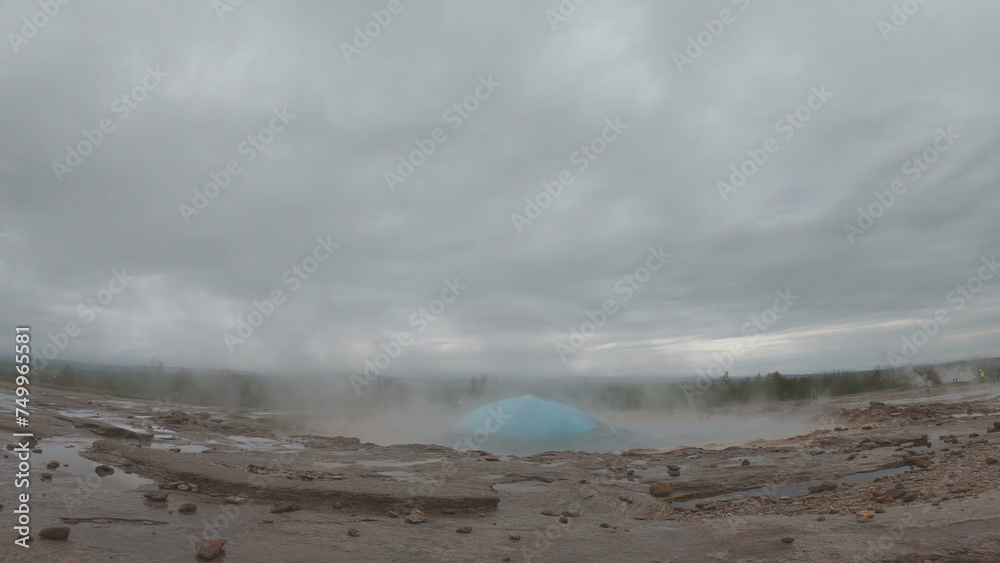 Strokkur is found in the Geysir Geothermal Area, Iceland, named after the Great Geysir. It is the greatest active geyser on site. Geysir itself is in a period of inactivity.