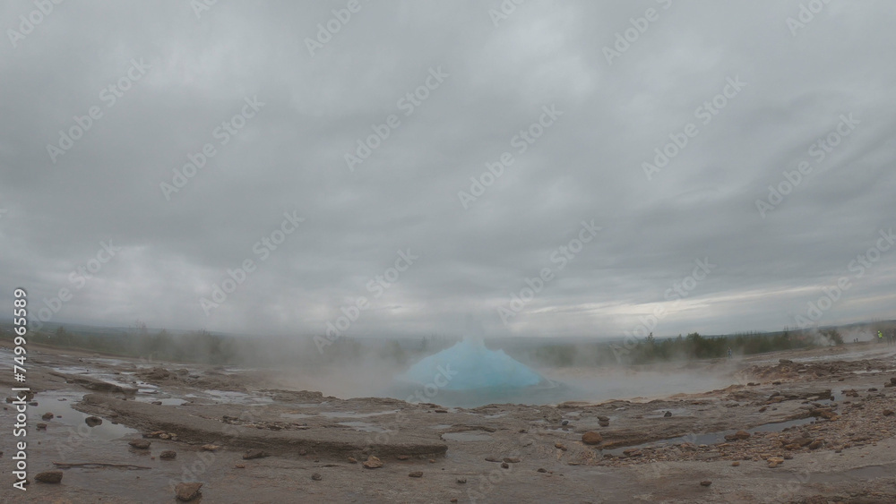 Strokkur is found in the Geysir Geothermal Area, Iceland, named after the Great Geysir. It is the greatest active geyser on site. Geysir itself is in a period of inactivity.