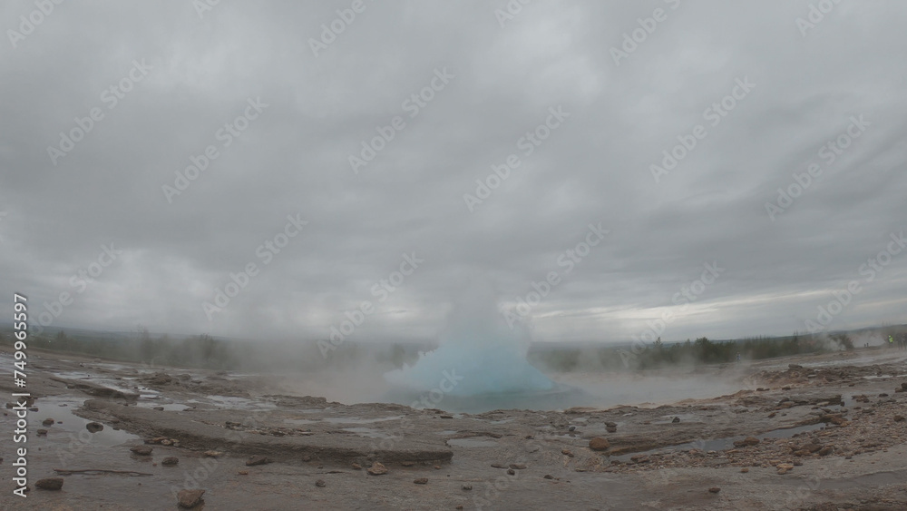 Strokkur is found in the Geysir Geothermal Area, Iceland, named after the Great Geysir. It is the greatest active geyser on site. Geysir itself is in a period of inactivity.