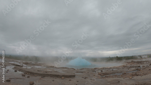 Obraz na płótnie Strokkur is found in the Geysir Geothermal Area, Iceland, named after the Great Geysir. It is the greatest active geyser on site. Geysir itself is in a period of inactivity. w salonie