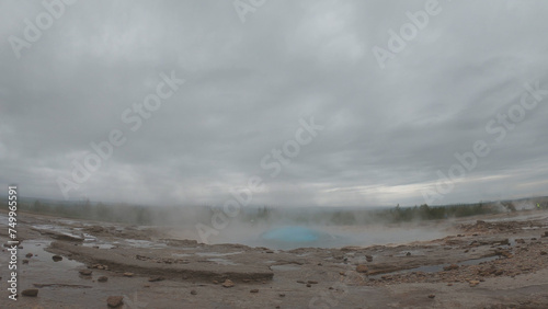 Obraz na płótnie Strokkur is found in the Geysir Geothermal Area, Iceland, named after the Great Geysir. It is the greatest active geyser on site. Geysir itself is in a period of inactivity. w salonie