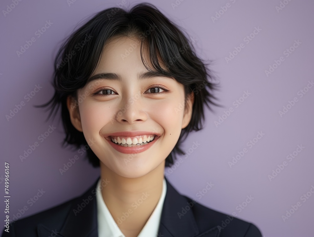 happy smiling or laughing Asian female office worker with black short hair happy smiling or laughing Asian female office worker with black short hair