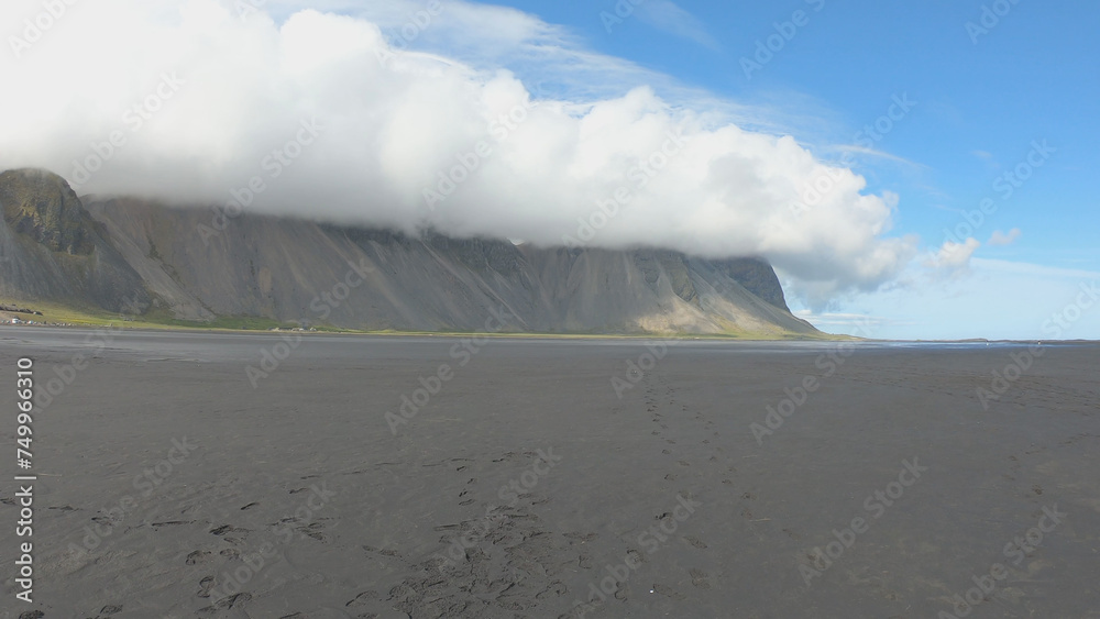 Vestrahorn mountain and Stokksnes beach. Vestrahorn Mountain is located in southeast Iceland near the town of Höfn.