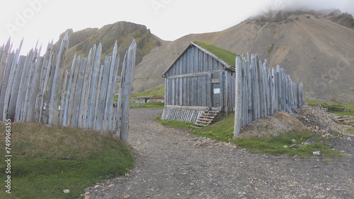 Obraz na płótnie The Viking Village film set is located on a local farmer’s property in southeastern Iceland, near the charming fishing towns of Hofn and Hornafjordur. w salonie