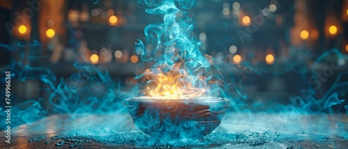 Magic bowl filled with smoke, a witch's potion.