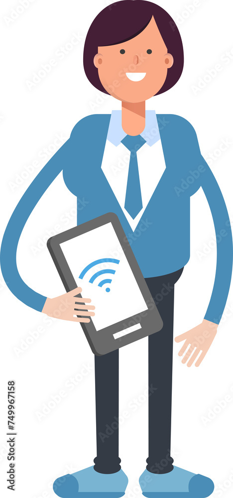 Obraz premium Businesswoman Character Holding Smartphone 