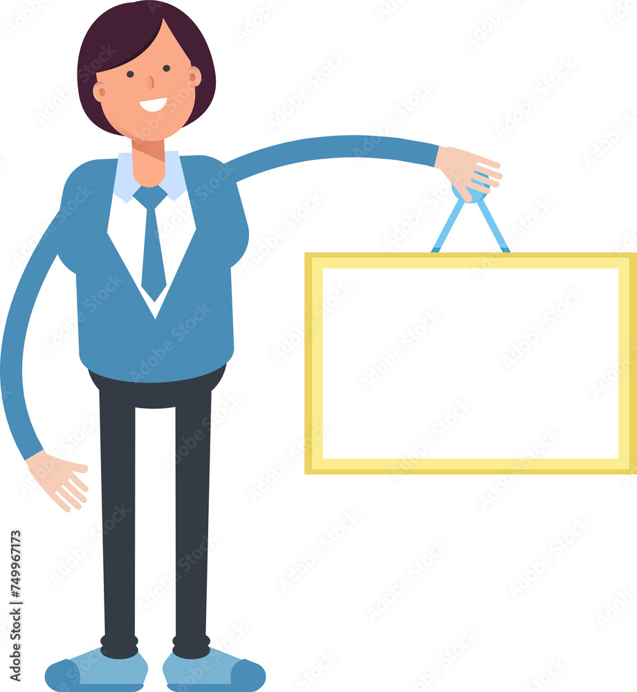 Businesswoman Character Holding Blank Signage
