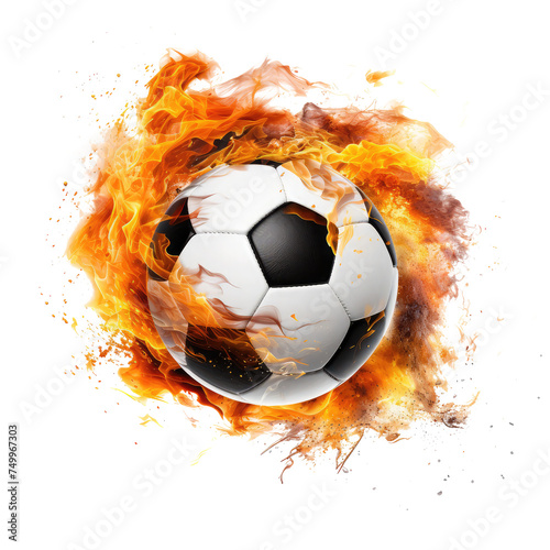 soccer ball in fire isolated on white
