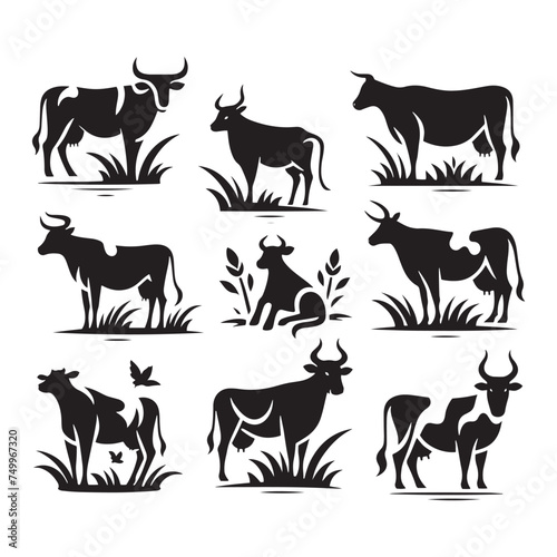 Fototapeta Naklejka Na Ścianę i Meble -  Majestic Bovine: Vector Cow Silhouette - Embodying the Grace and Serenity of the Gentle Giant of the Pastures. Cow Illustration, Cow vector.