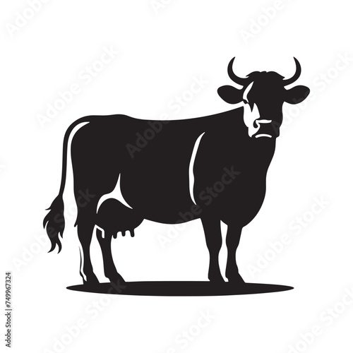 Majestic Bovine: Vector Cow Silhouette - Embodying the Grace and Serenity of the Gentle Giant of the Pastures. Cow Illustration, Cow vector. photo