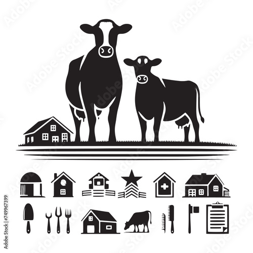 Majestic Bovine: Vector Cow Silhouette - Embodying the Grace and Serenity of the Gentle Giant of the Pastures. Cow Illustration, Cow vector.