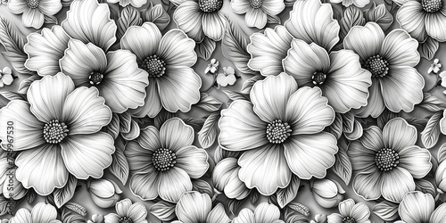 Monochrome floral abstract boho illustration