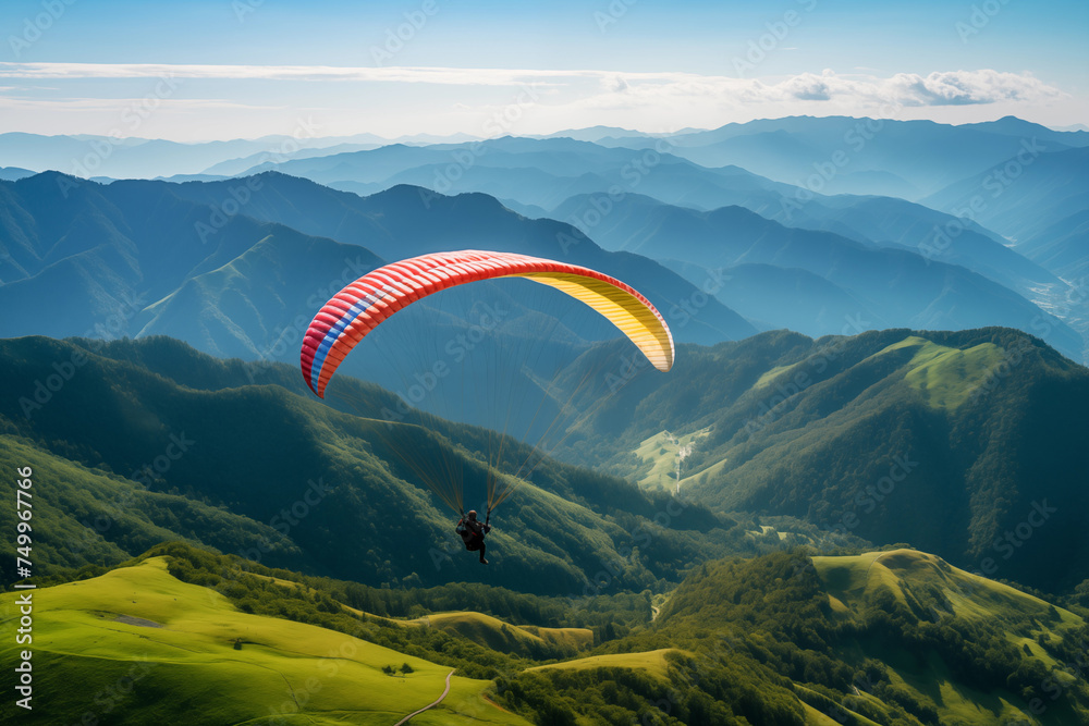 Serene paragliding over mountainous landscape Serene paragliding over mountainous landscape