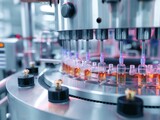 A high-tech medical ampoule production line in action, showcasing the precision and cleanliness of modern pharmaceutical manufacturing