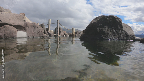 Hvammsvík Hot Springs is perched right on the edge of the Hvalfjordur fjord in West Iceland.