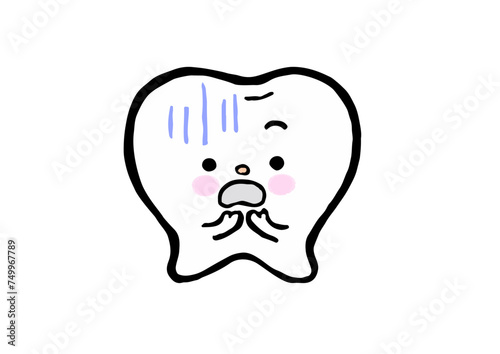 青ざめる歯の手描きキャラクターイラスト