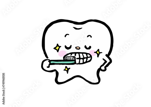 歯を磨く歯の手描きキャラクターイラスト
