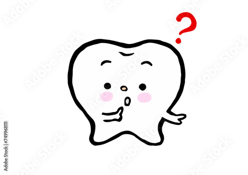 疑問に思う歯の手描きキャラクターイラスト