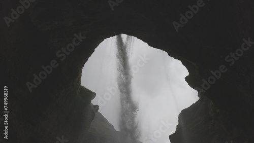 Obraz na płótnie Kvernufoss waterfall is located in South Iceland, near the Skogar Cultural Heritage Museum, and cascades down 98 feet (30 meters) from cliffs made of lava rock. w salonie