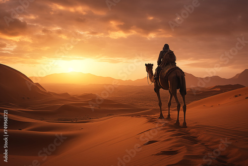 Sunset journey through desert dunes