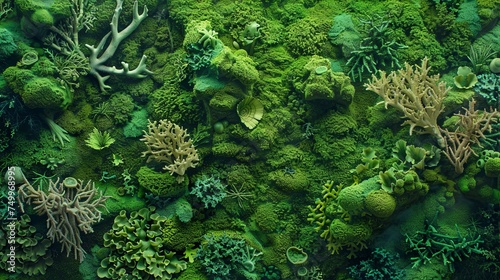 An underwater-themed moss picture, where various shades of green moss are layered to mimic the ocean floor.  photo