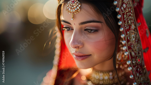 Radiant Beauty: The Bride in a Traditional Red Lehenga, Adorned with Intricate Zardozi and Kundan Embroidery.