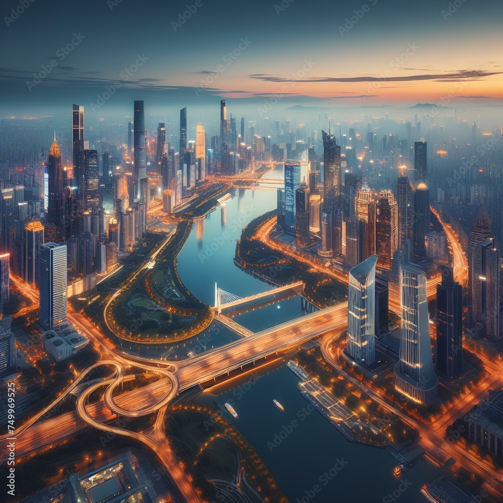 Naklejka premium a cityscape from a birds eye view.