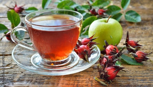 herbal tea of roselle rose hips and apple photo