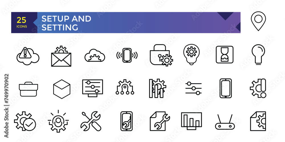 Setting and setup line icons collection. Editable stroke. For website ...
