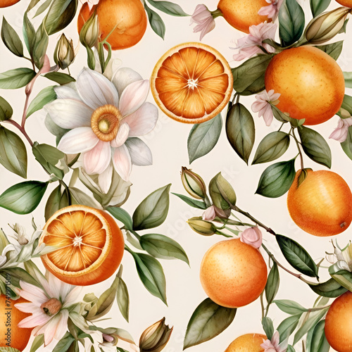 Watercolor summer orange pattern, generative ai