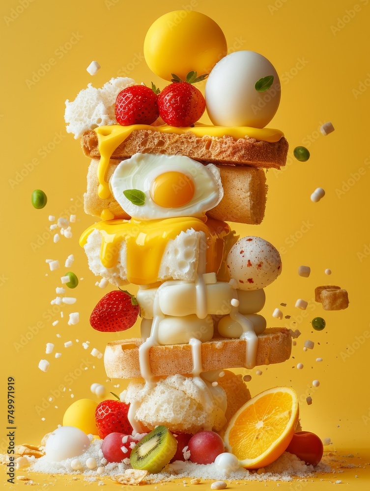 Obraz premium Stack of Eggs, Fruit, and Cheese