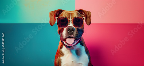 Cool Dog with Sunglasses on Colorful Background © LAJT
