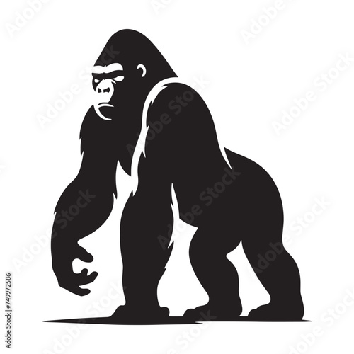 King of the Jungle: Vector Gorilla Silhouette - Portraying the Majesty and Strength of the Mighty Gorilla in Bold Form. Gorilla Vector, gorilla Illustration.