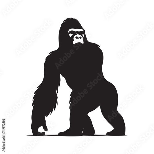 King of the Jungle: Vector Gorilla Silhouette - Portraying the Majesty and Strength of the Mighty Gorilla in Bold Form. Gorilla Vector, gorilla Illustration.