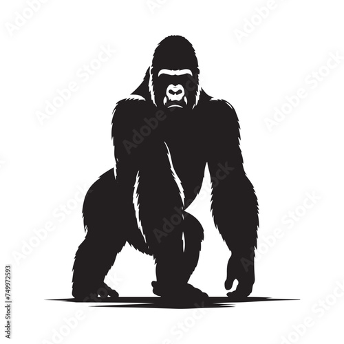 King of the Jungle: Vector Gorilla Silhouette - Portraying the Majesty and Strength of the Mighty Gorilla in Bold Form. Gorilla Vector, gorilla Illustration.