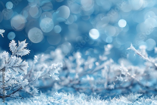 Close Up of Snow Flakes on Blue Background © jiawei