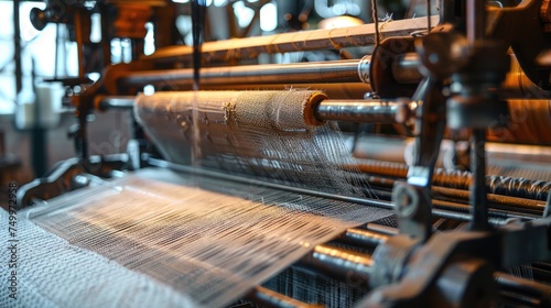 modern industrial weaving loom, taken aside, real photography, ultra-realism 