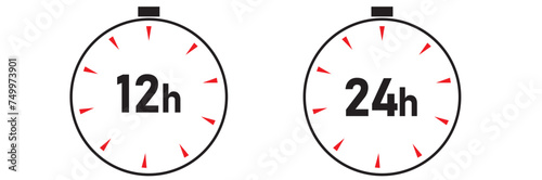 12, 24, 48 and 72 hours clock arrow. symbol work time, delivery and service time, isolated on white , vector icon Illustration