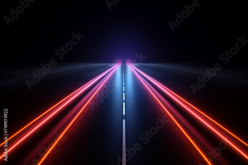 top view of asphalt road, highway lane sign, neon color combination