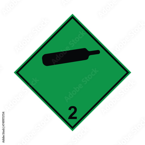 Compressed non-flammable non-toxic gas, ADR 2 green and black sign, vector illustration