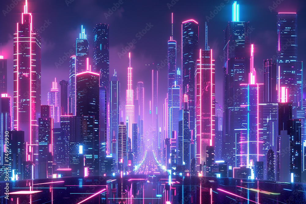 futuristic cityscape cyberpunk style, a hyper realistic future city with a beautiful view of the sky. and modern city perspective digital network futuristic hi-tech background