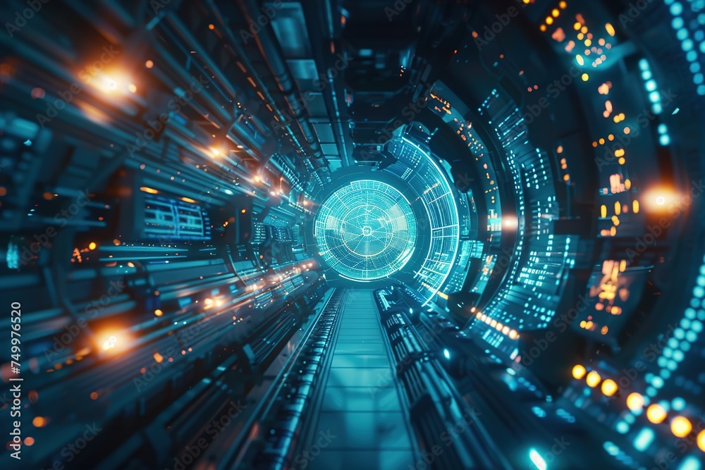 Fototapeta premium tunnel technology theme technology world Perspective, modern and futuristic atmosphere, sci-fi concept, digital data, big data, futuristic, beautiful, hi-tech.